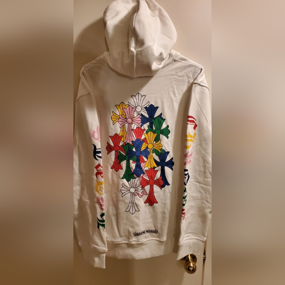 Chromehearts Multicolored Cross Hoodie Mens Size Large & XL White